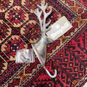 Broyhill Cast Metal Deer Head Wall Hook Silver Stag Coat Hanger Cabin Country